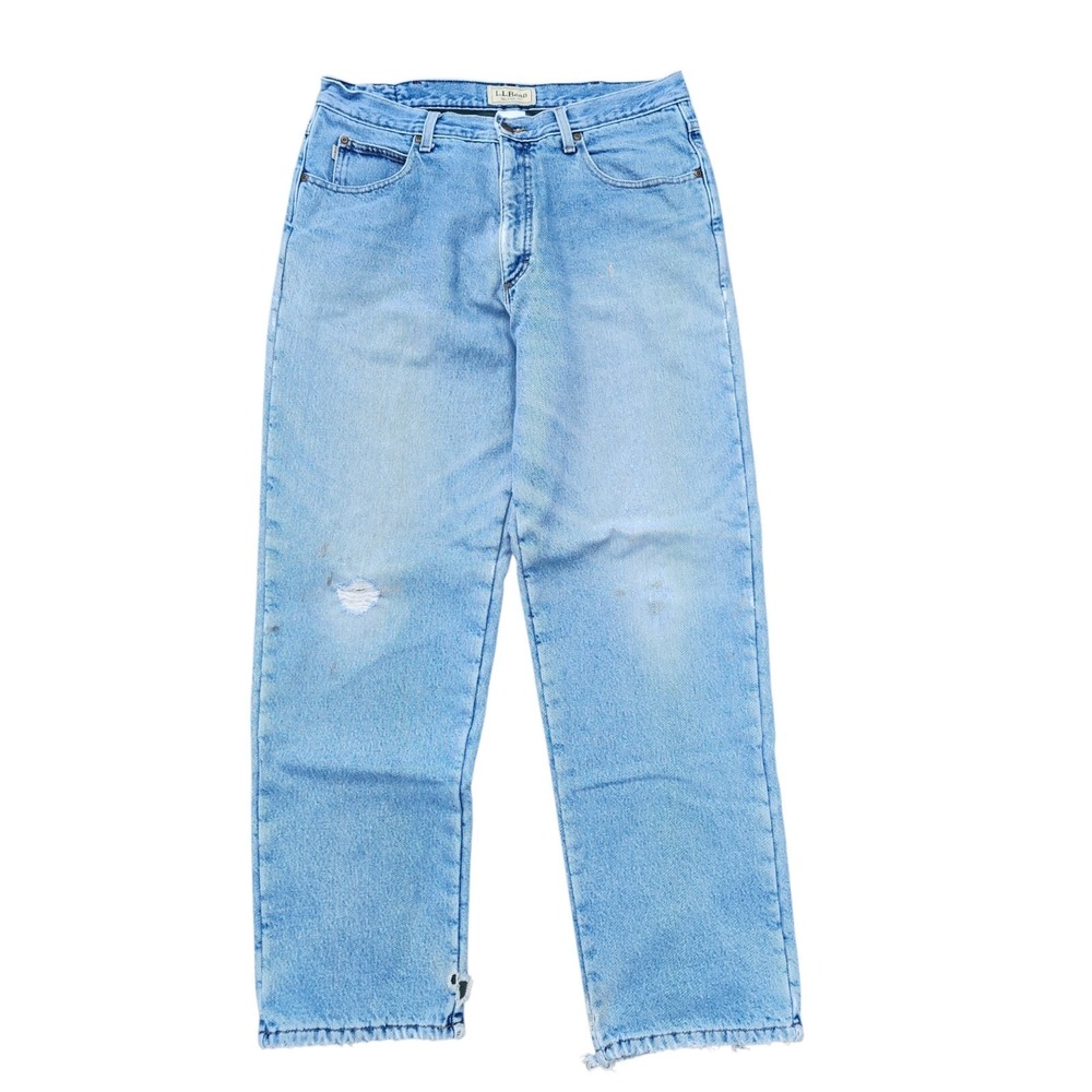 L.L.Bean Relaxed Fit Jeans Men's 34x32 Light Wash Distressed Denim
